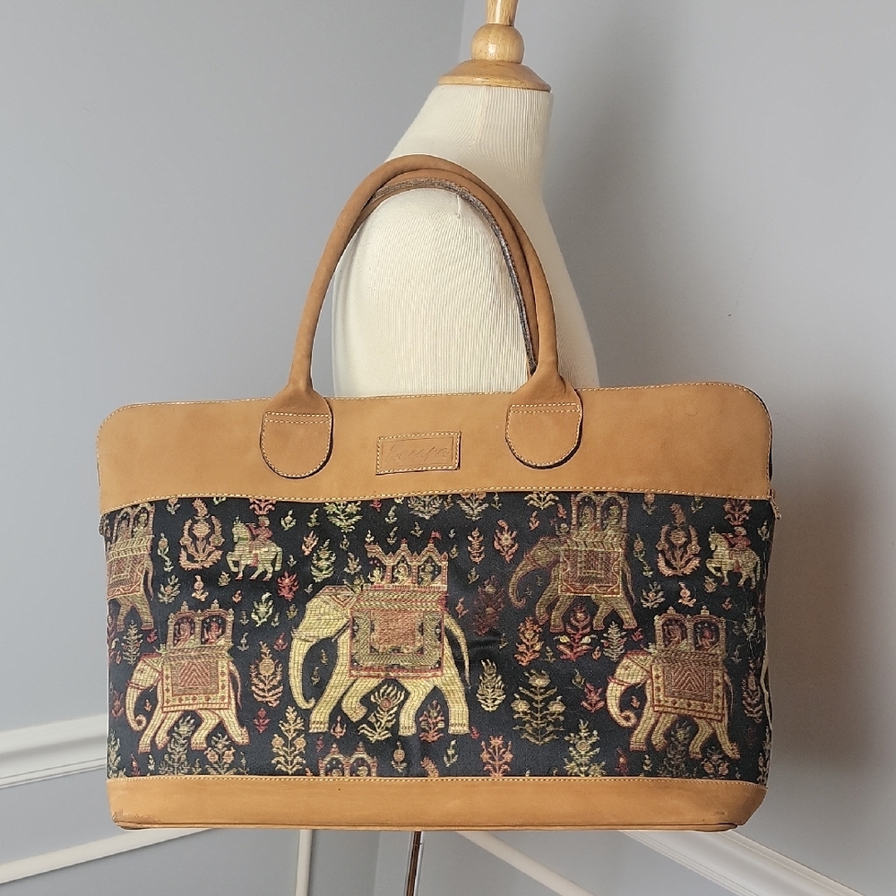 ZACAPA Elephant Horse Embroidered Tapestry‎ Boho Weekender Travel Overnight Bag